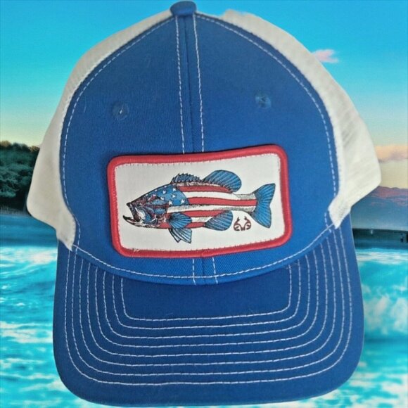 RealTree Bass Truckers Cap Snapback Meshback Blue Baseball Hunting Sports Hat - Picture 6 of 16